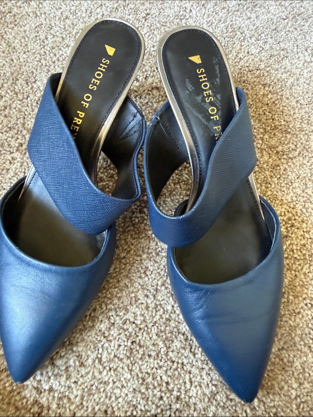 Shoes of Prey Navy Pointed-Toe Slip-On Mules with Cross Strap